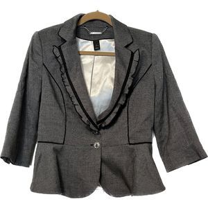 White House Black Market Women's 3/4 Sleeve Ruffle Lapel Blazer Jacket Size 6